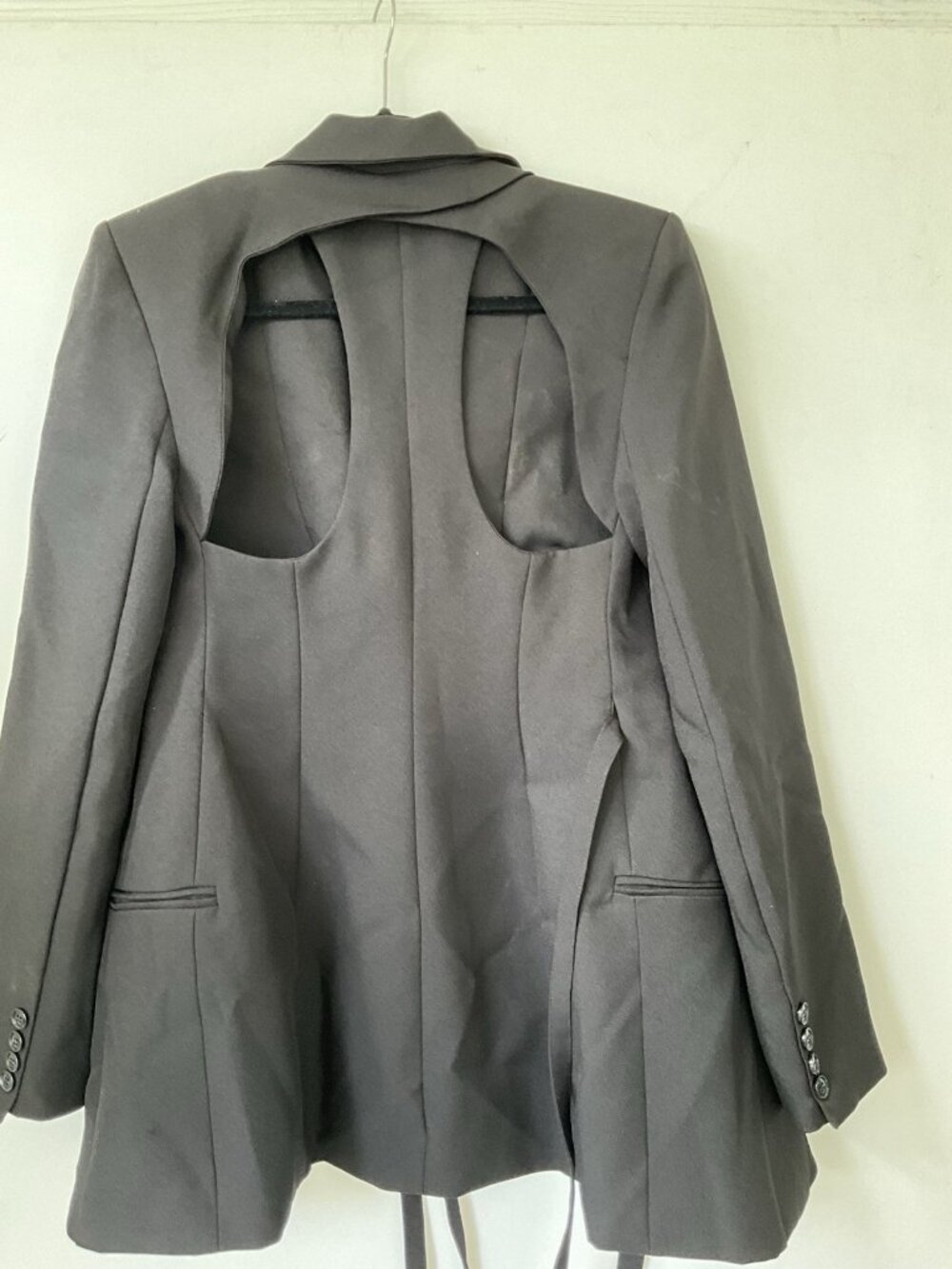Black Cutout Blazer Dress Open Back Wrap Waist Long Sleeve Mini Dress Size S - Picture 8 of 9